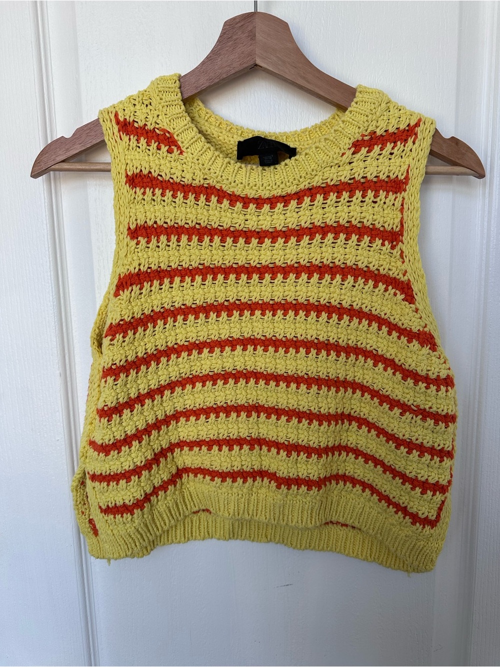 Zara Yellow and Orange Striped Cropped Knit Tank